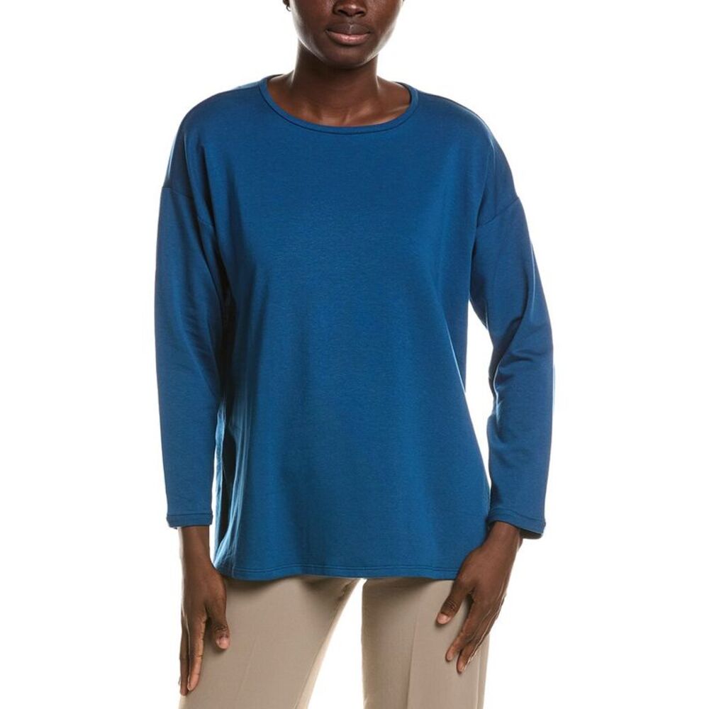 Eileen Fisher Womens Round Neck Long Box Top, Blue